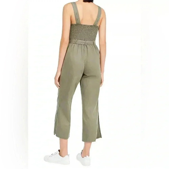OAT New York Womens XS Smocked Sleeveless Belted Jumpsuit One Piece Olive Green - Picture 2 of 11